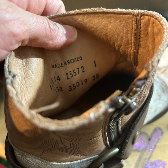 ASH Vintage Distressed Gold Brown Straps ankle Leather cowboy boots bootie 38 - Picture 12 of 16